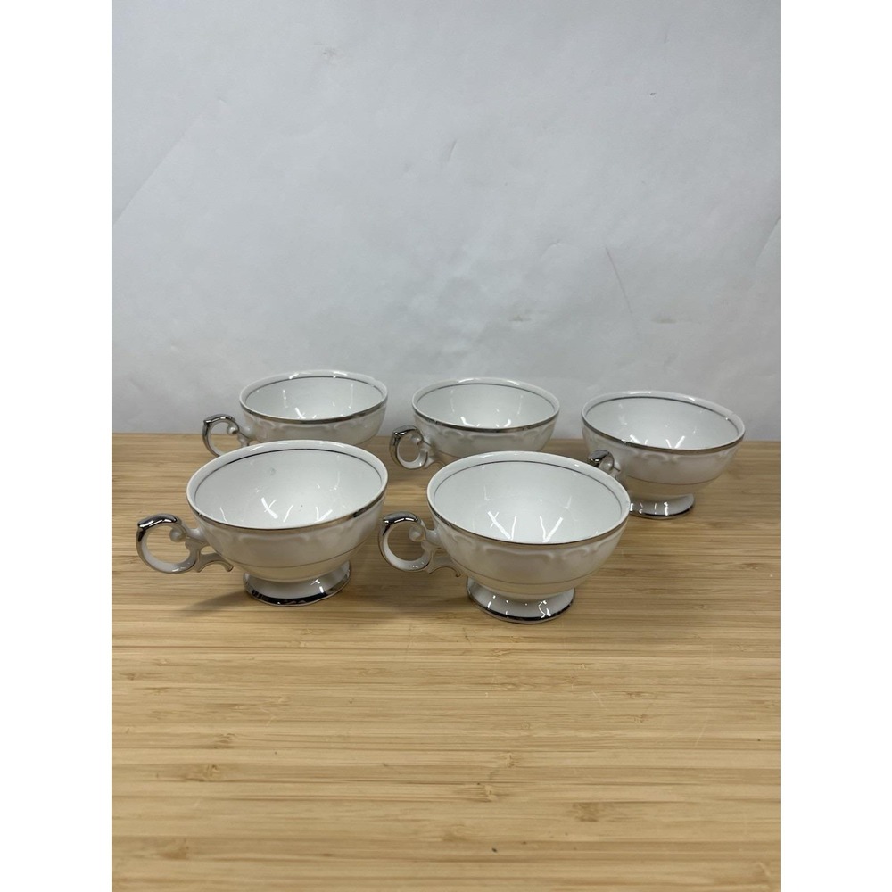 Harmony House Silver Sonata Teacups Set of‎ 5 Japan Fine China Cups Only